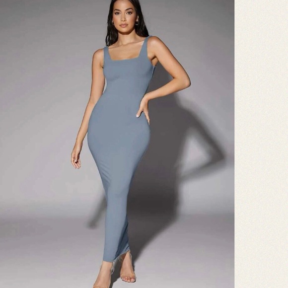 Dress maxi basic tank scoop neck pastel cloudy gray blue sexy womens long - Picture 8 of 8